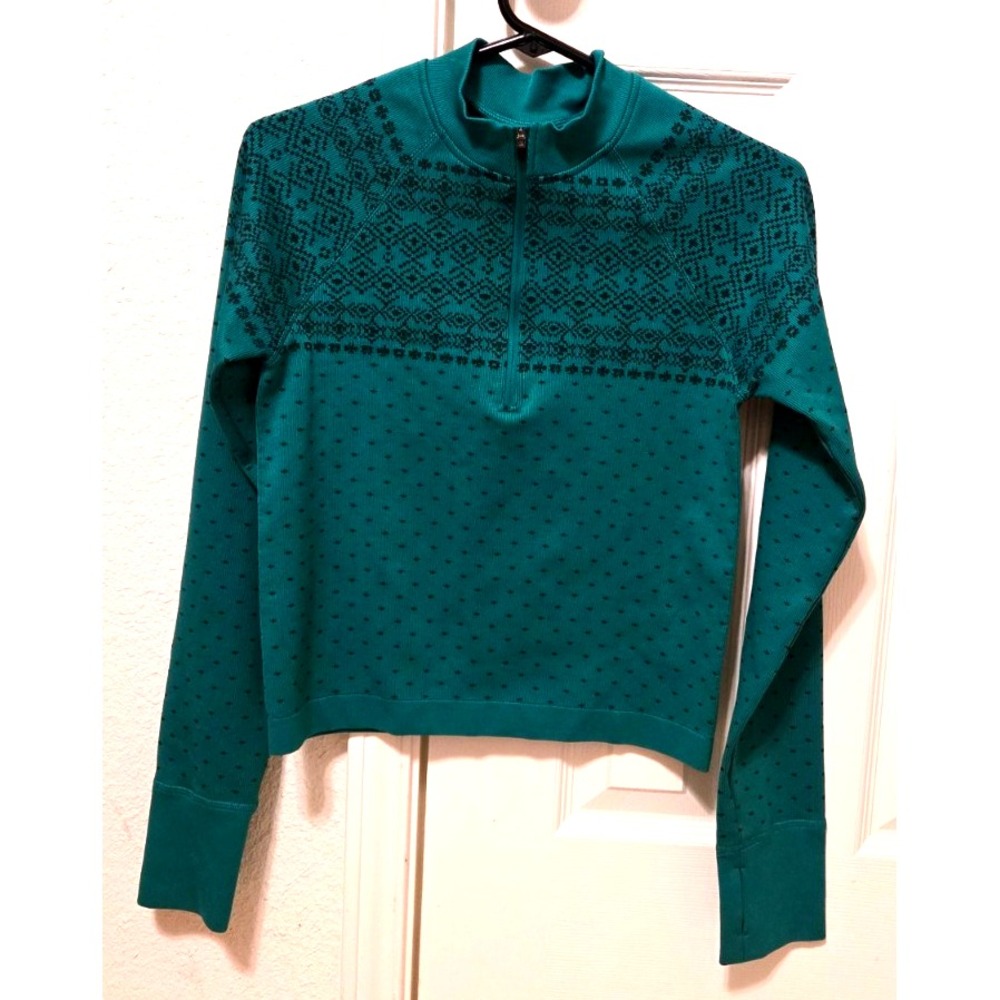 DSG‎ Momentum Seamless 1/4 Zip Ribbed Sweater Womens M Melted Emerald Fair Isle